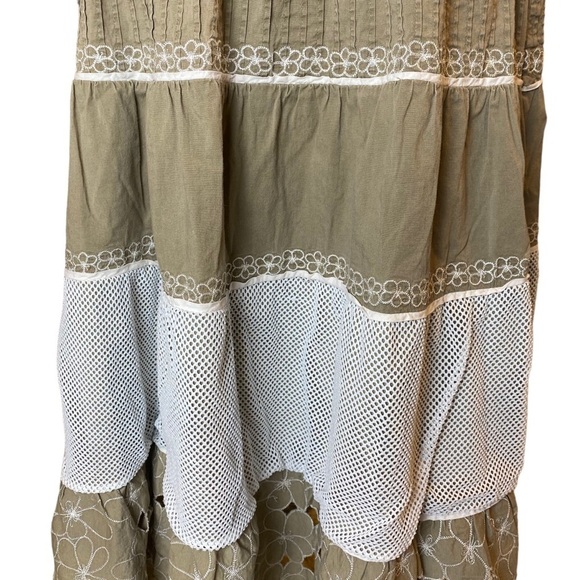 Vintage 80’s Prairie Skirt Large Drop Waist Multi Tiered Khaki and Ivory Retro - Picture 5 of 16